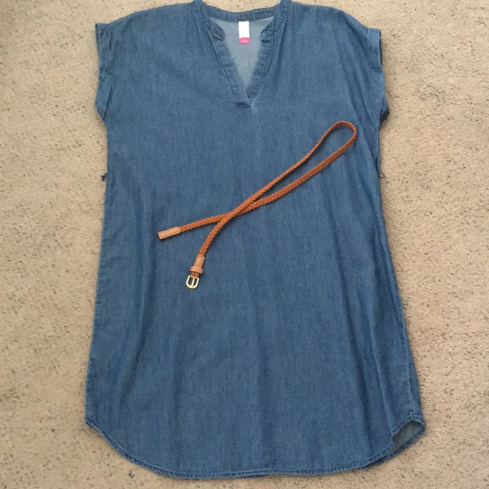 NO BOUNDARIES Shirt Dress Blue Denim Chambray Belted Size 11